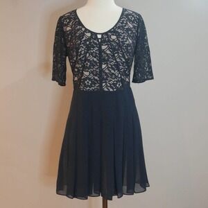 COAST Navy Lace Pleated Fit & Flare Dress Size 8